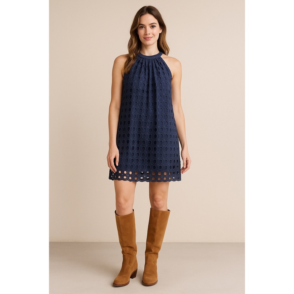 Romeo Juliet Couture Dress Women's M Navy Blue Halter Sleeveless‎ Eyelette - Picture 2 of 13